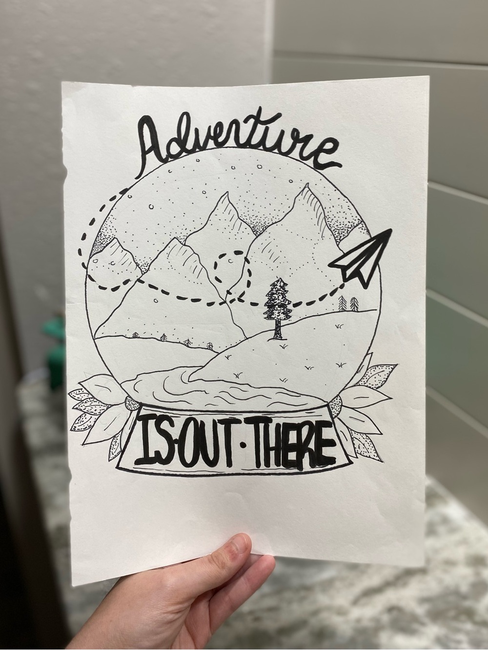 Mountain Globe Art Illustration *WILL COME FRAMED!* - Picture 3 of 4